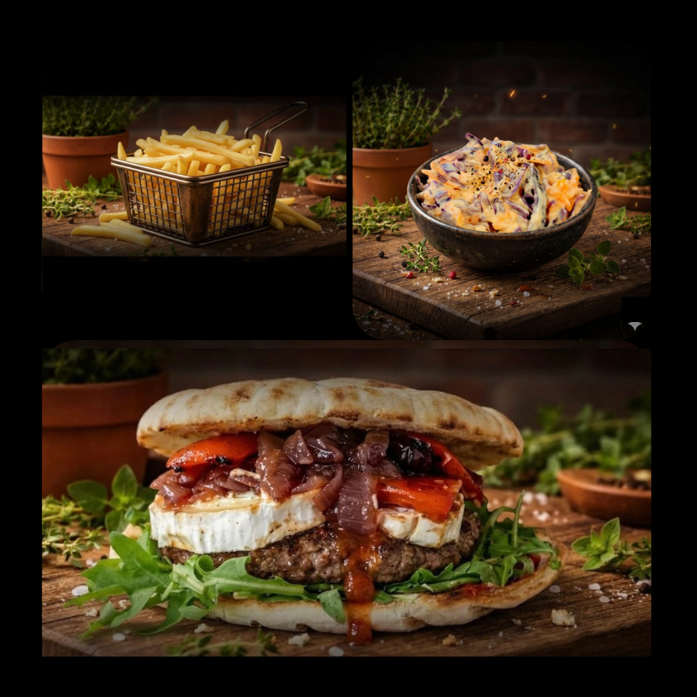 KOZI burger z frytkami i colesławem